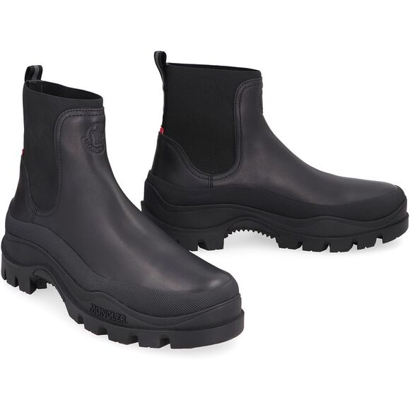 Men's Black Leather Chelsea Boots with Embossed Logo and Tricolor Detail - Picture 3 of 4